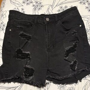 High-Rise Distressed Black Women's Denim Shorts